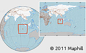 Gray Location Map of Cocos (Keeling) Islands, highlighted continent, within the entire continent, hill shading