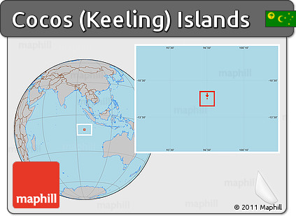 Gray Location Map of Cocos (Keeling) Islands, hill shading inside