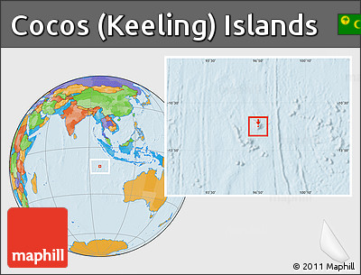 Gray Location Map of Cocos (Keeling) Islands, political outside, hill shading