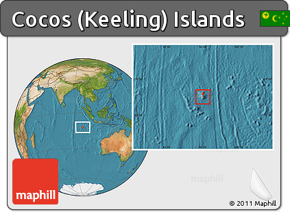 Gray Location Map of Cocos (Keeling) Islands, satellite outside, hill shading