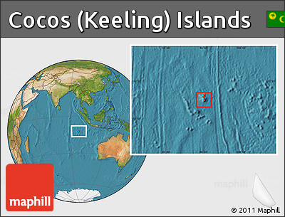 Gray Location Map of Cocos (Keeling) Islands, satellite outside, hill shading