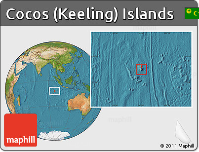 Gray Location Map of Cocos (Keeling) Islands, satellite outside, hill shading