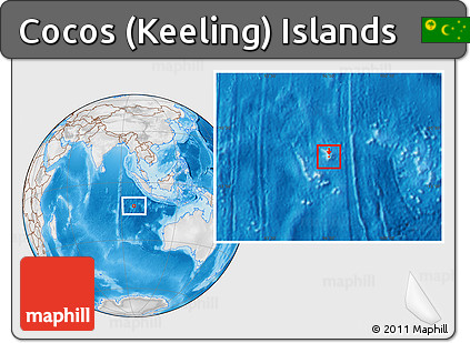 Physical Location Map of Cocos (Keeling) Islands, lighten, desaturated, land only