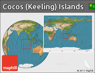 Satellite Location Map of Cocos (Keeling) Islands, within the entire continent