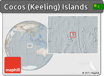 Satellite Location Map of Cocos (Keeling) Islands, lighten, semi-desaturated