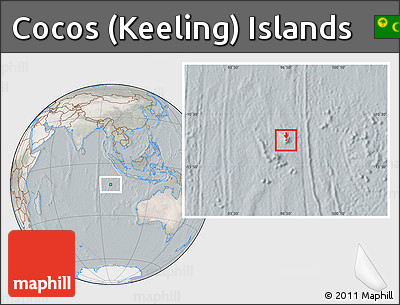 Satellite Location Map of Cocos (Keeling) Islands, lighten, semi-desaturated