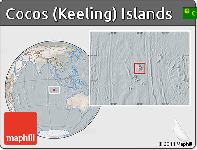 Satellite Location Map of Cocos (Keeling) Islands, lighten, semi-desaturated