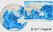 Shaded Relief Location Map of Cocos (Keeling) Islands, within the entire continent