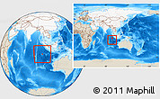 Shaded Relief Location Map of Cocos (Keeling) Islands, highlighted continent, within the entire continent