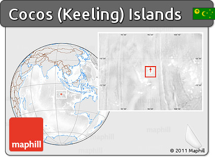 Shaded Relief Location Map of Cocos (Keeling) Islands, lighten, desaturated