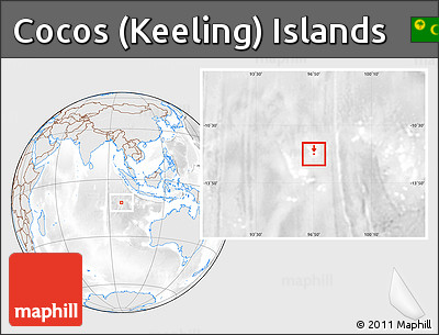Shaded Relief Location Map of Cocos (Keeling) Islands, lighten, desaturated