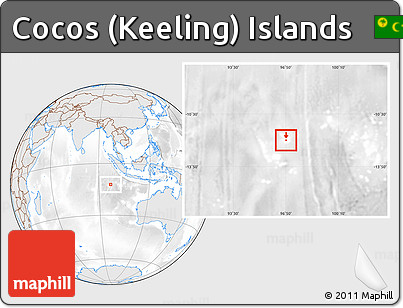 Shaded Relief Location Map of Cocos (Keeling) Islands, lighten, desaturated