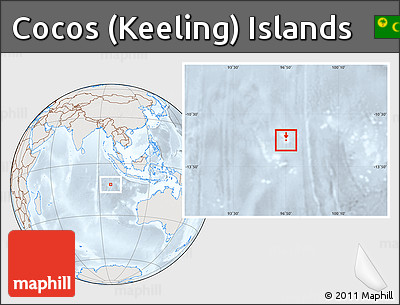 Shaded Relief Location Map of Cocos (Keeling) Islands, lighten, semi-desaturated
