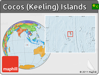 Shaded Relief Location Map of Cocos (Keeling) Islands, political outside