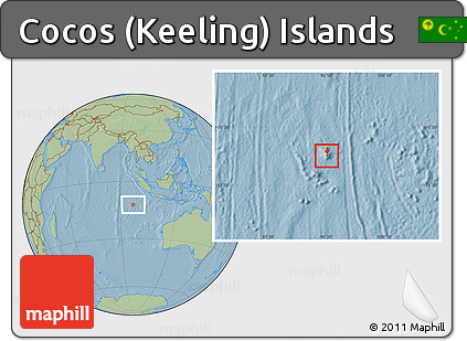 Shaded Relief Location Map of Cocos (Keeling) Islands, savanna style outside, hill shading