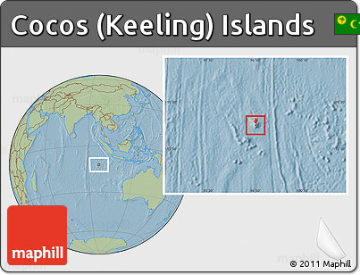 Shaded Relief Location Map of Cocos (Keeling) Islands, savanna style outside, hill shading