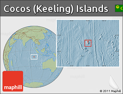 Shaded Relief Location Map of Cocos (Keeling) Islands, savanna style outside, hill shading