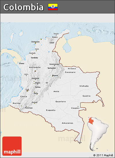 Classic Style 3D Map of Colombia, single color outside