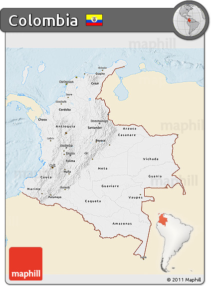 Classic Style 3D Map of Colombia, single color outside