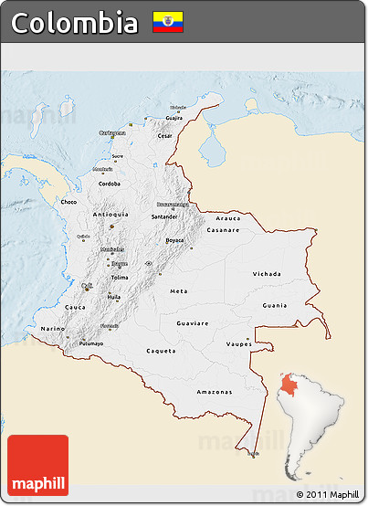 Classic Style 3D Map of Colombia, single color outside
