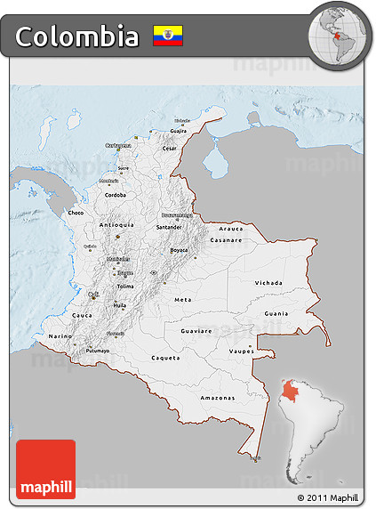 Gray 3D Map of Colombia, single color outside