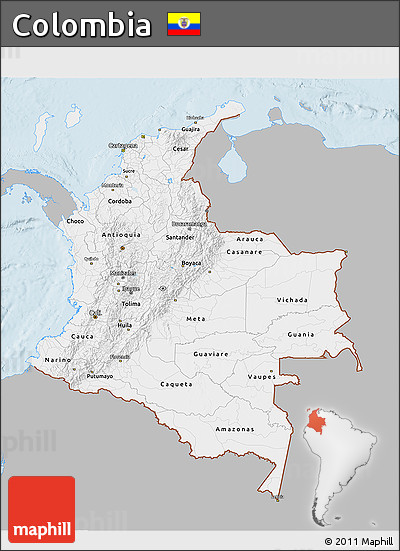 Gray 3D Map of Colombia, single color outside