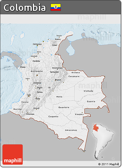 Gray 3D Map of Colombia, single color outside