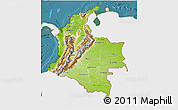 Physical 3D Map of Colombia, single color outside, satellite sea