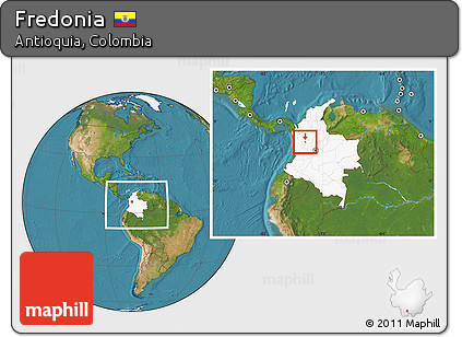 Satellite Location Map of Fredonia, highlighted country, within the entire country