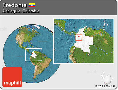 Satellite Location Map of Fredonia, highlighted country, within the entire country