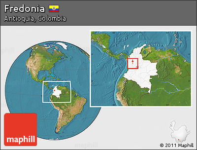 Satellite Location Map of Fredonia, highlighted country, within the entire country