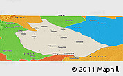 Shaded Relief Panoramic Map of Mani, political outside