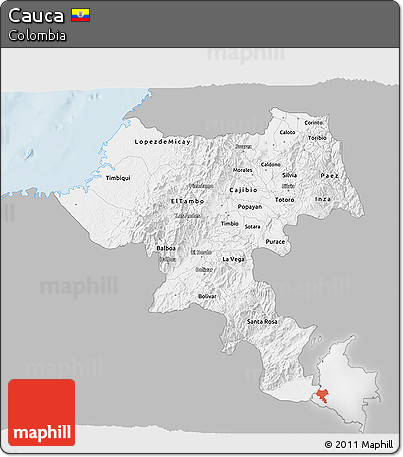 Gray 3D Map of Cauca, single color outside
