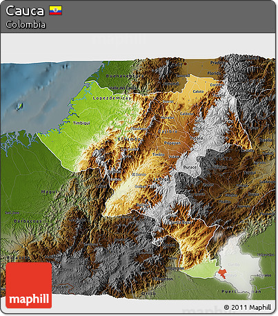 Physical 3D Map of Cauca, darken