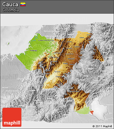 Physical 3D Map of Cauca, lighten, desaturated