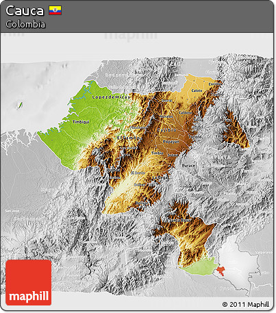 Physical 3D Map of Cauca, lighten, desaturated