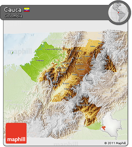 Physical 3D Map of Cauca, lighten