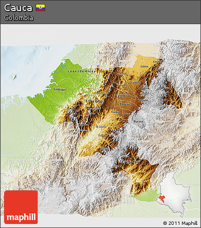 Physical 3D Map of Cauca, lighten
