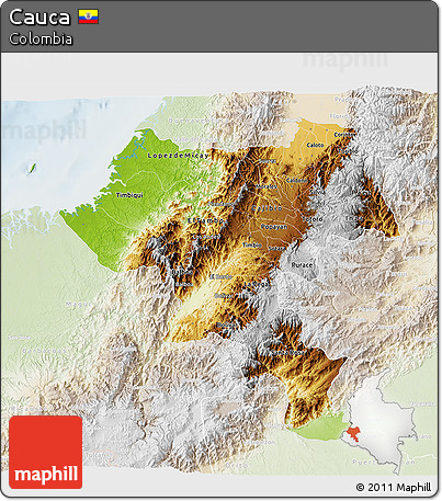 Physical 3D Map of Cauca, lighten