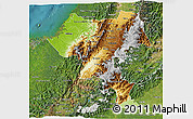 Physical 3D Map of Cauca, satellite outside