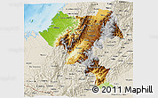 Physical 3D Map of Cauca, shaded relief outside
