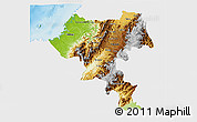 Physical 3D Map of Cauca, single color outside