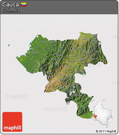 Satellite 3D Map of Cauca, cropped outside