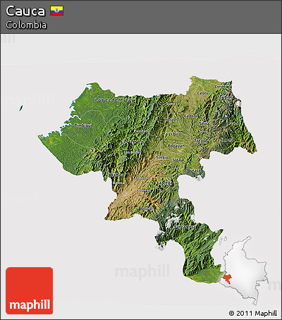 Satellite 3D Map of Cauca, cropped outside
