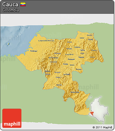 Savanna Style 3D Map of Cauca, single color outside