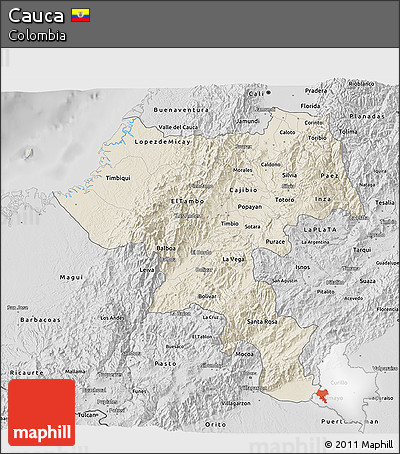 Shaded Relief 3D Map of Cauca, desaturated
