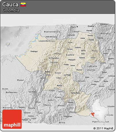 Shaded Relief 3D Map of Cauca, desaturated