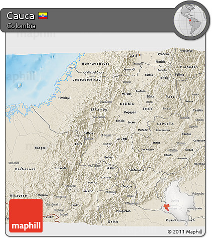 Shaded Relief 3D Map of Cauca
