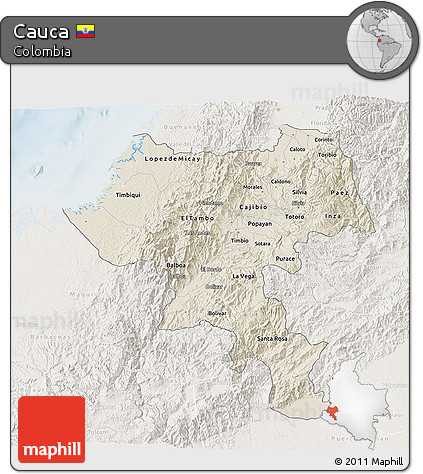 Shaded Relief 3D Map of Cauca, lighten