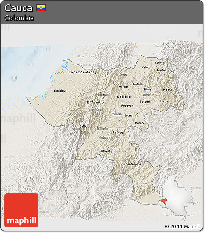 Shaded Relief 3D Map of Cauca, lighten